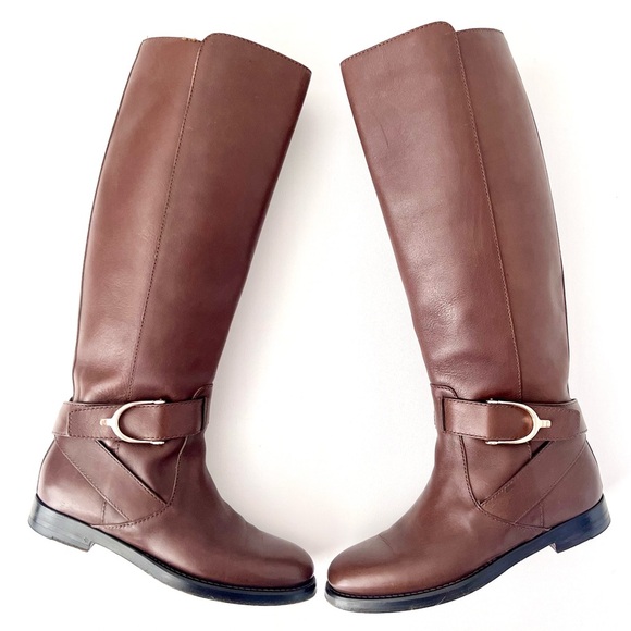 GUCCI | Stirrup Brown Leather Pull On Flat Riding Boots Tall Knee-high 36 US 6 - Picture 2 of 14